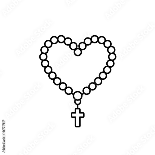 Heart-Shaped Rosary Beads with Cross in Minimalist Style  