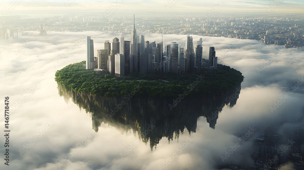 Fototapeta premium Floating city in cloudy sky