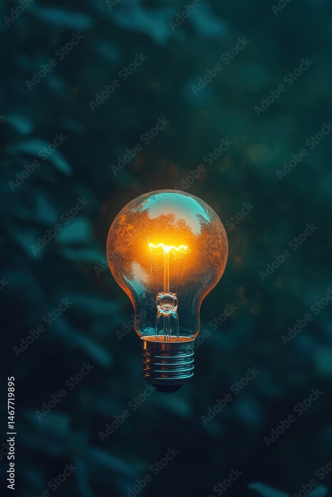 Illuminated Light Bulb Against Blurred Greenery Illuminated Light Bulb Against Blurred Greenery