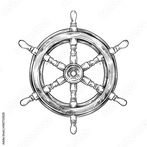ship steering wheel vector hand drawn illustration	