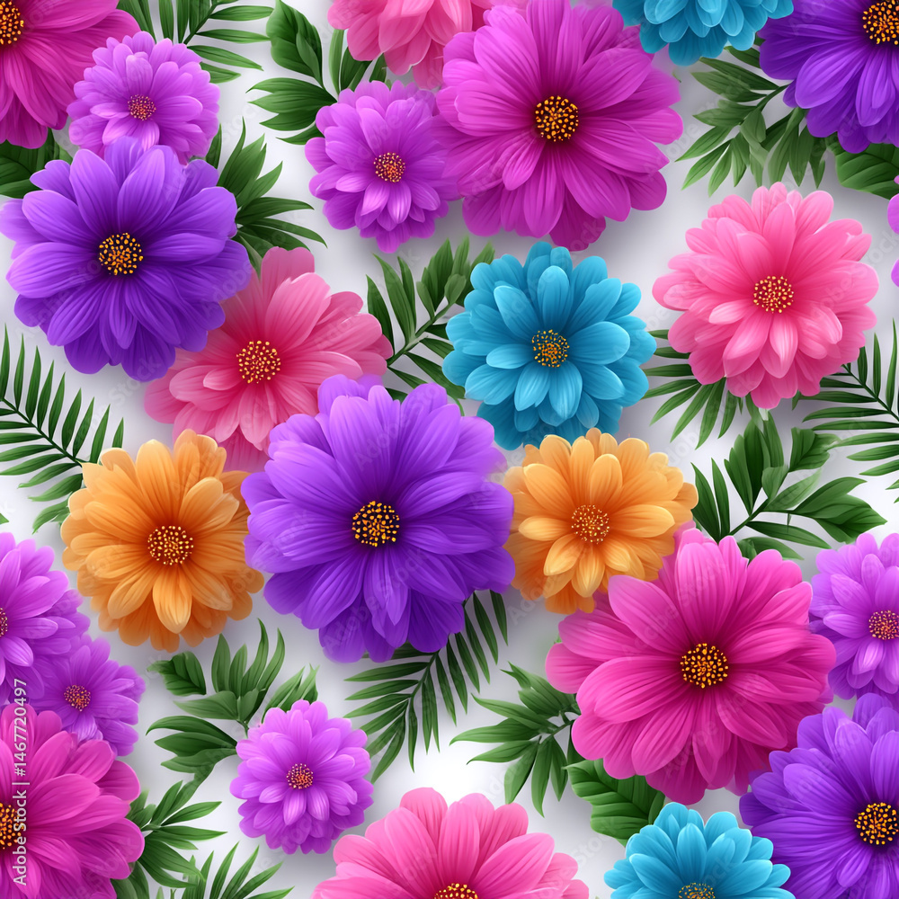 Fototapeta premium Seamless background of exotic floral , flower seamless pattern with flat style for mockup, fabric, fashion, wallpaper, textile isolated on white