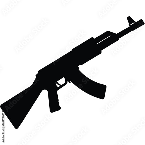 Black automatic assault rifle silhouette presents clear of weapon details