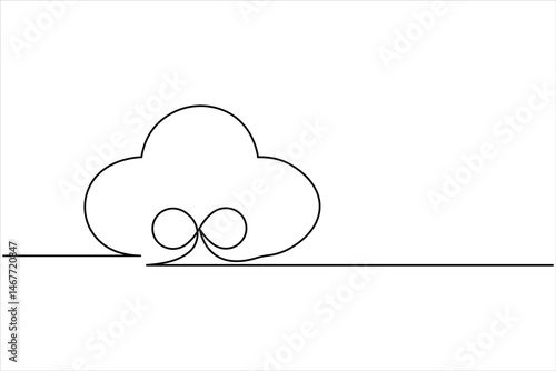 Single continuous one line art drawing of cloud storage vector illustration