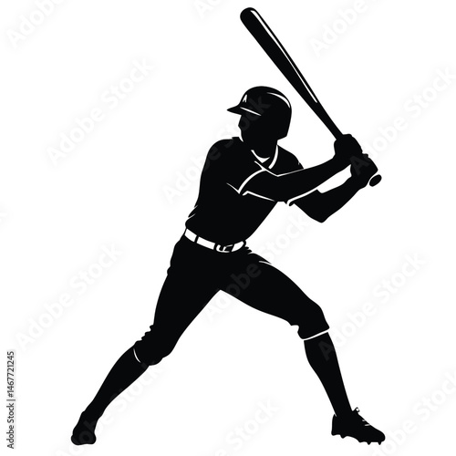 A silhouette illustration of a person standing in a baseball stance, holding a bat with both hands.