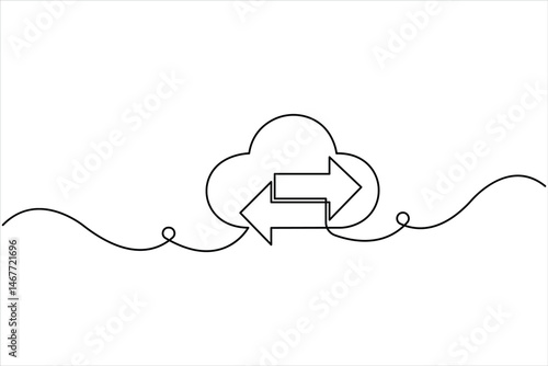 Single continuous one line art drawing of cloud storage vector illustration