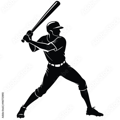A silhouette illustration of a person standing in a baseball stance, holding a bat with both hands.