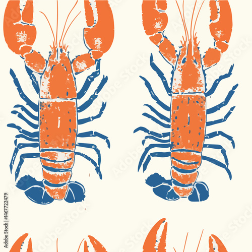 Seamless pattern of Tropical lobster hand drawn art concept