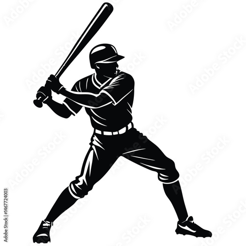 A silhouette illustration of a person standing in a baseball stance, holding a bat with both hands.