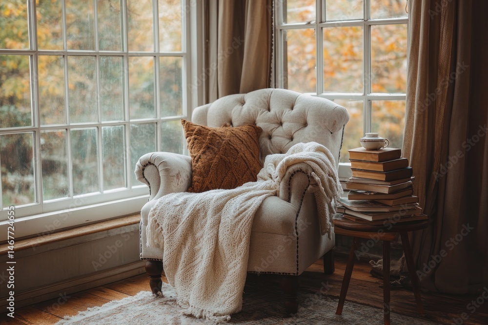Fototapeta premium Cozy corner chair by a window, perfect for reading