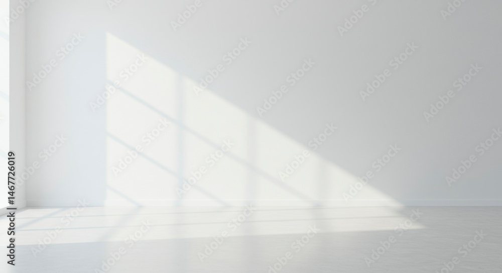 Empty room with sunlight casting shadows on white walls and floor Empty room with sunlight casting shadows on white walls and floor
