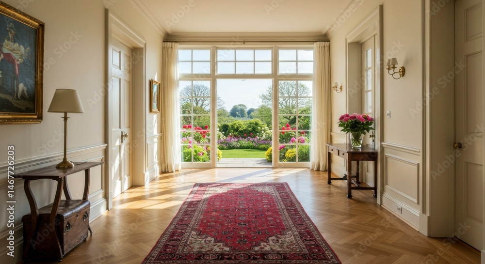 Fototapeta premium Elegant hallway with garden view