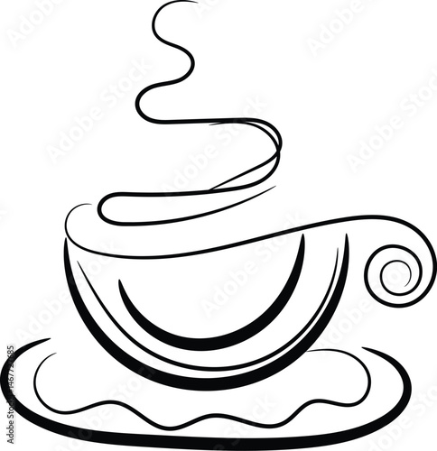 Stylized Line Art Illustration of a Coffee Cup with Steam
