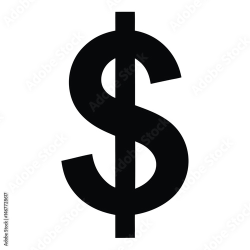 Financial symbol presented is the bold black dollar sign on white backdrop