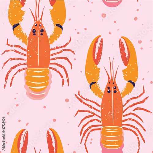 Seamless pattern of Tropical lobster hand drawn art concept