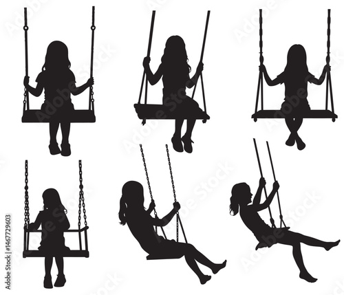 silhouette of a girl swinging on a swing vector illustration on a white background
