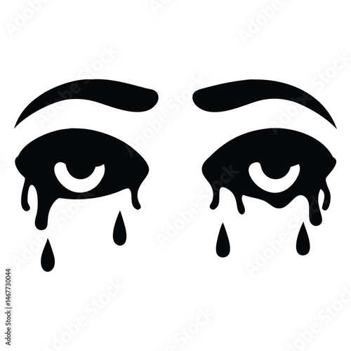 Black eyes are visibly crying; tears are dripping down the face