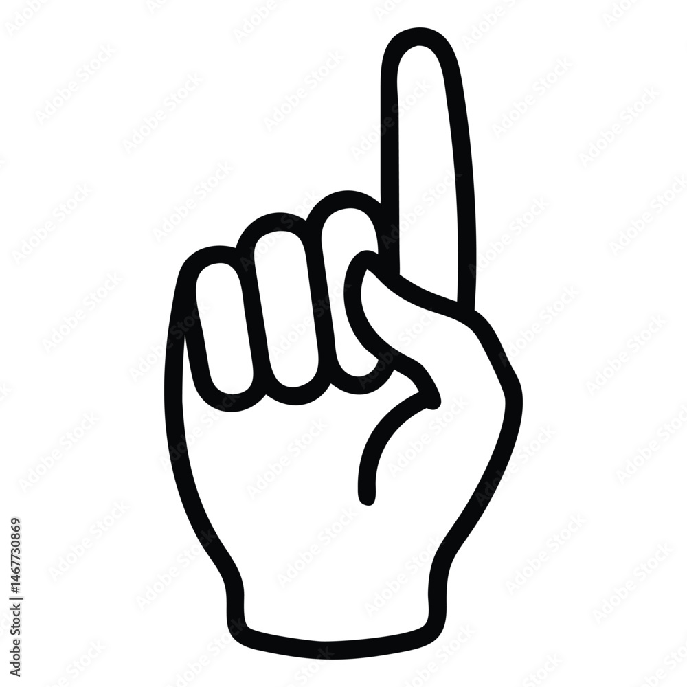 Black outlined hand shows index finger pointing upward representing guidance Black outlined hand shows index finger pointing upward representing guidance