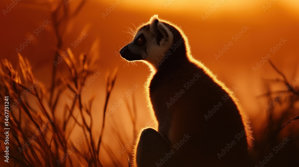 Fototapeta premium Serene Silhouette of a Lemur at Sunset