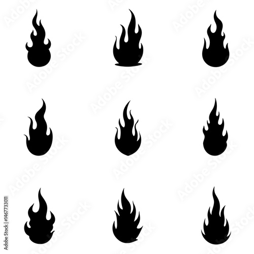 Fire icon vector set. Fire flame symbol. Flame icon collection. fireball and flame vector illustration icon set. Fire flame icon. Burning symbol. Fireball sign. Energy illustration isolated.