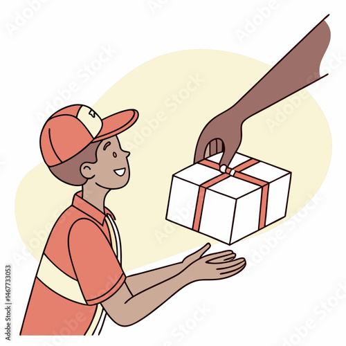Hand giving package, trust-based delivery service icon concept