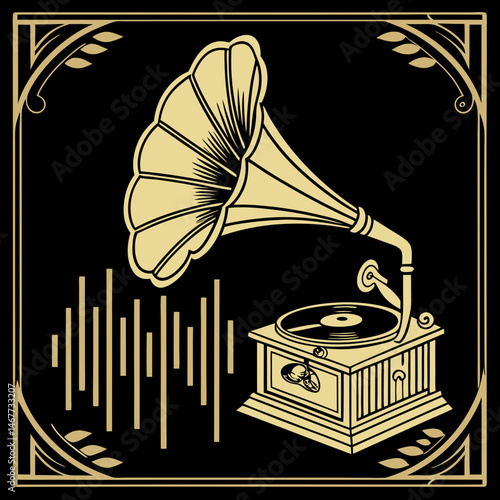 Elegant DJ icon with gold accents and deep black contrast