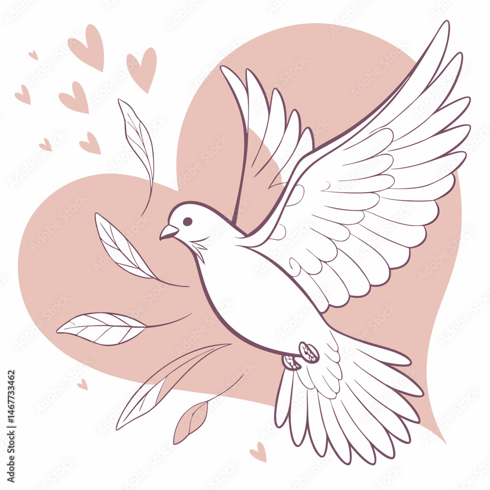 Obraz premium Dove icon with heart-shaped wings and romantic color palette
