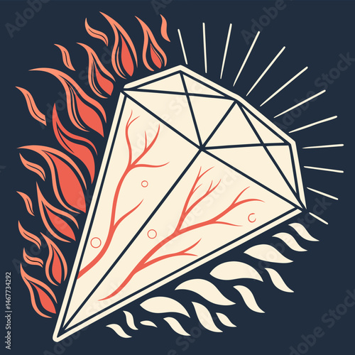 Radiant diamond icon with fire and ice duality contrast