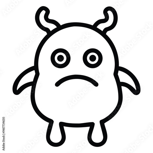 Cartoon monster outline depicts a sad mood, with horns and little limbs