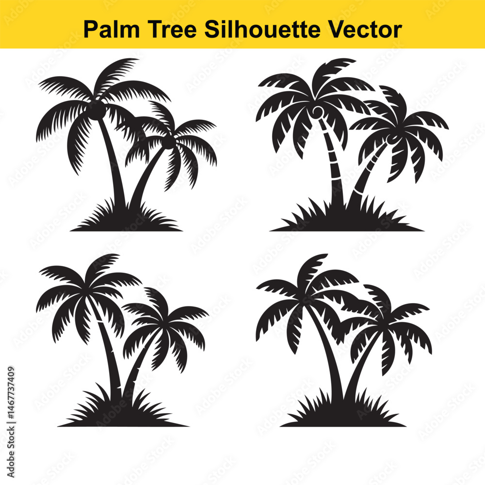 Fototapeta premium Tropical Palm Tree Silhouette Vector Isolated on White Background
