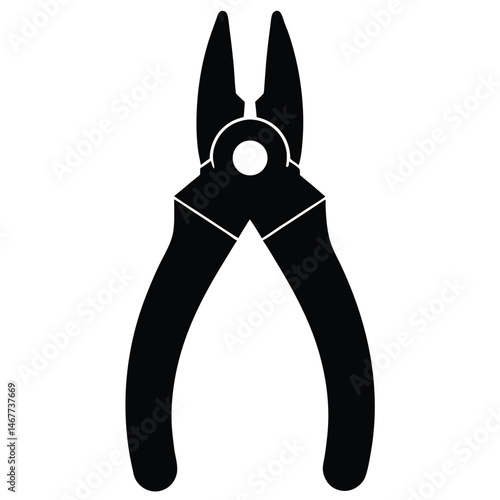 The black electrician's pliers display a simple, bold silhouette against a clean, white backdrop