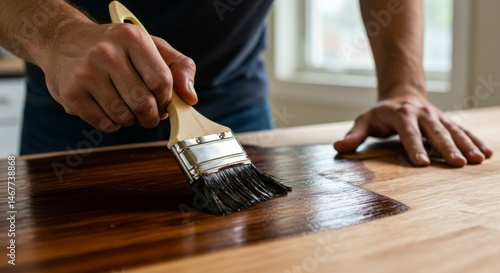 Applying wood stain with a brush