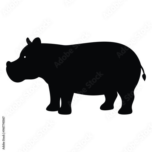Hippopotamus displays a solid silhouette profile; it is isolated and simple