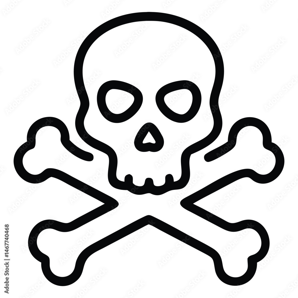 Iconic skull and crossbones symbol represents danger and toxicity in a simple line art Iconic skull and crossbones symbol represents danger and toxicity in a simple line art