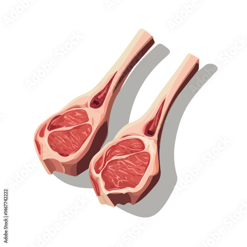 Flat vector Lamb Chops, minimalist design, isolated on a white background.