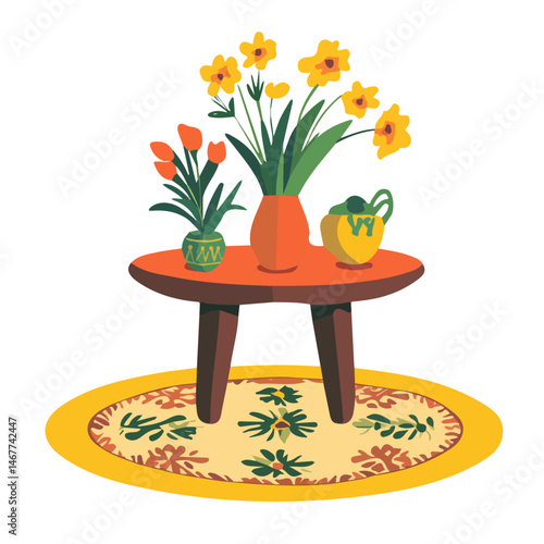 Flat vector Nowruz Table, minimalist design, isolated on a white background.