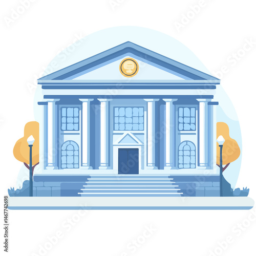 Bank Building Flat vector, minimalist design, isolated on a white background.