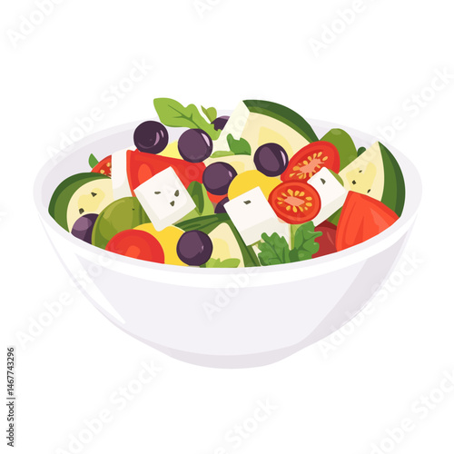 Greek Salad Flat vector, minimalist design, isolated on a white background.