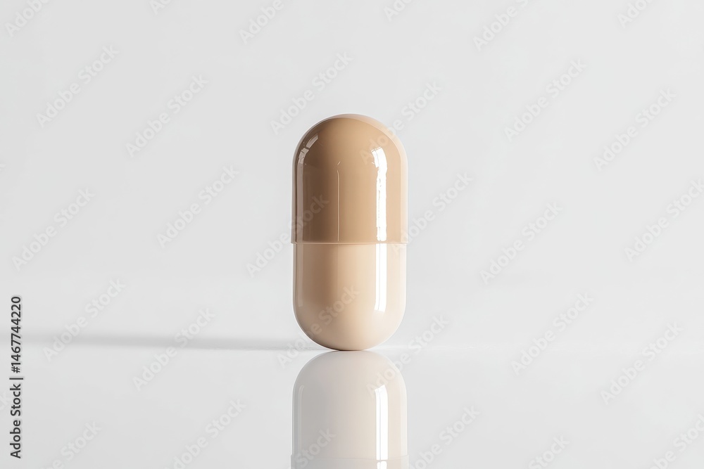 A single, light brown capsule, shown in profile against a white background A single, light brown capsule, shown in profile against a white background
