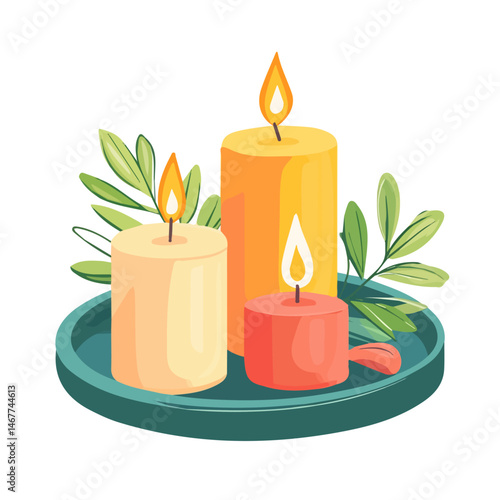 Flat vector Decorative Tray With Candles, minimalist design, isolated on a white background.