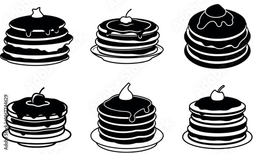Black and White Pancake Stack Silhouette Icons Collection