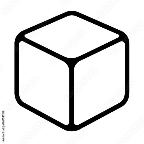 Black Graphic Rounded Edge Cube Outline. Graphic Element Vector Icon Representing Shape, Dice, or Box.