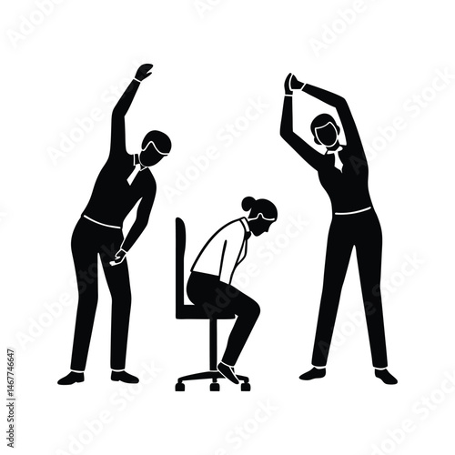 Office Workers Stretching and Relaxing Simple Exercises for Workplace Wellness