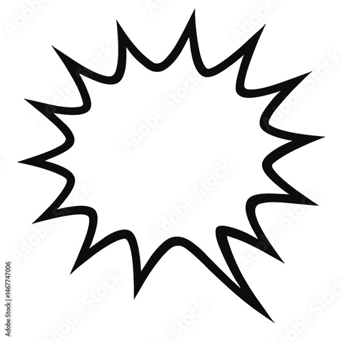 Black Outline Starburst Speech Bubble. Graphic Element Vector Icon Representing Sound Effect or Exclamation.