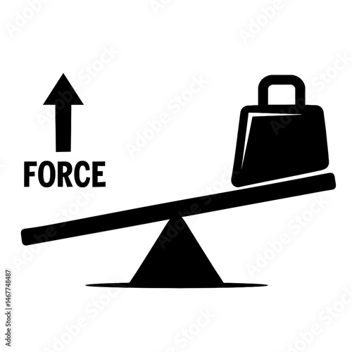 Black Outline Leverage Scale. Graphic Element Vector Icon Representing Force, Weight, or Physics Concept.