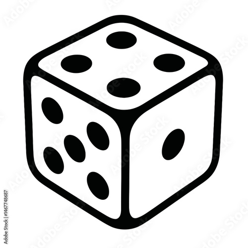 Black Outline Single Die. Graphic Element Vector Icon Representing Game, Chance, Luck, or Probability.