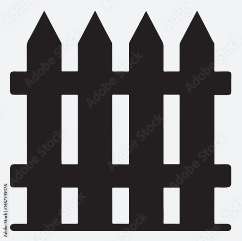 Wooden garden fence coated with medium oak colour paint, fence logo silhouette vector art illustration