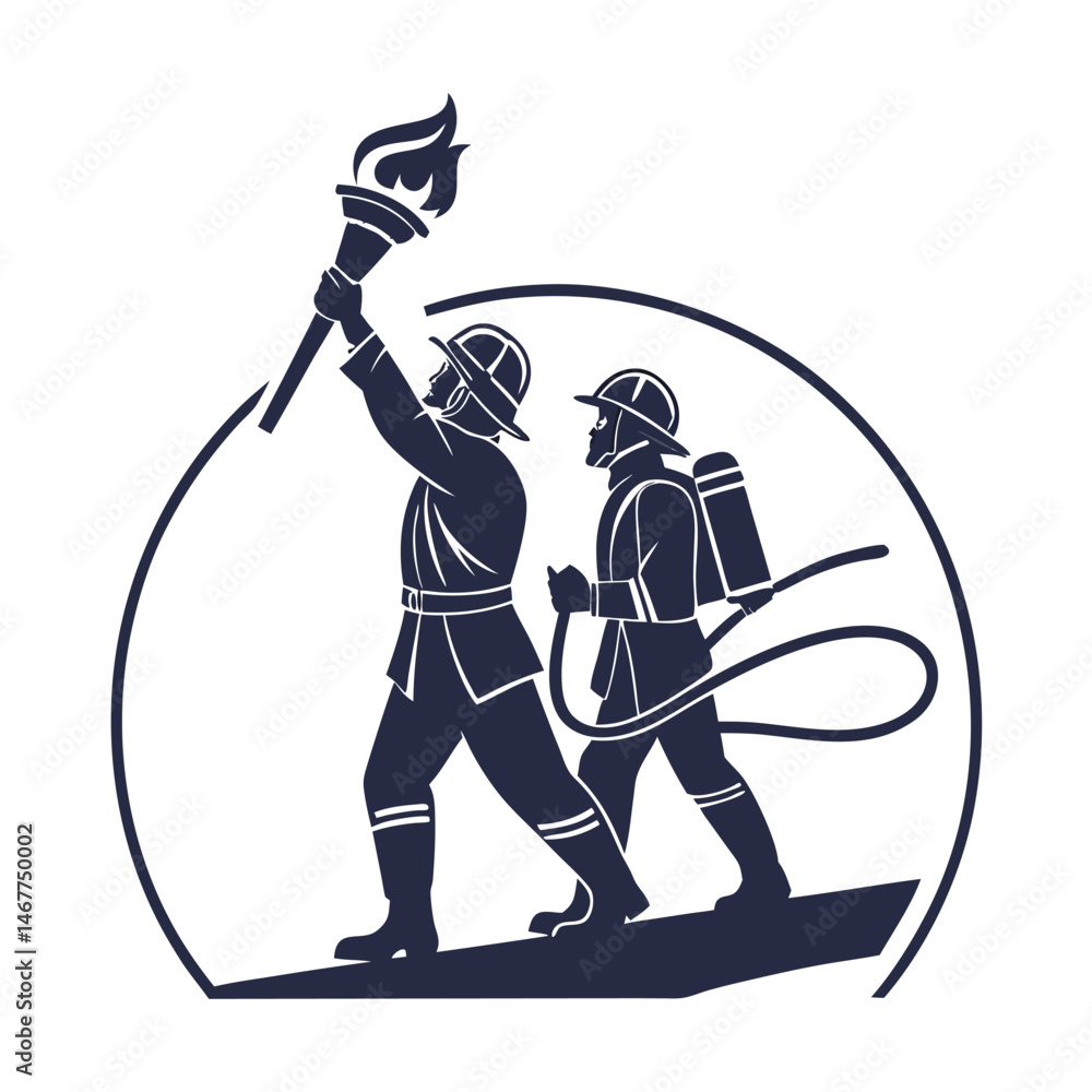 Fototapeta premium silhouette vector firefighters icon pose