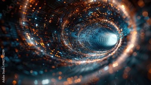 Abstract of particles glowing vivid light with fractal style effect. Futuristic style vortex scene and vividness of color seamless pattern in space. Spiral on universe scene perfect for design. AIG53.