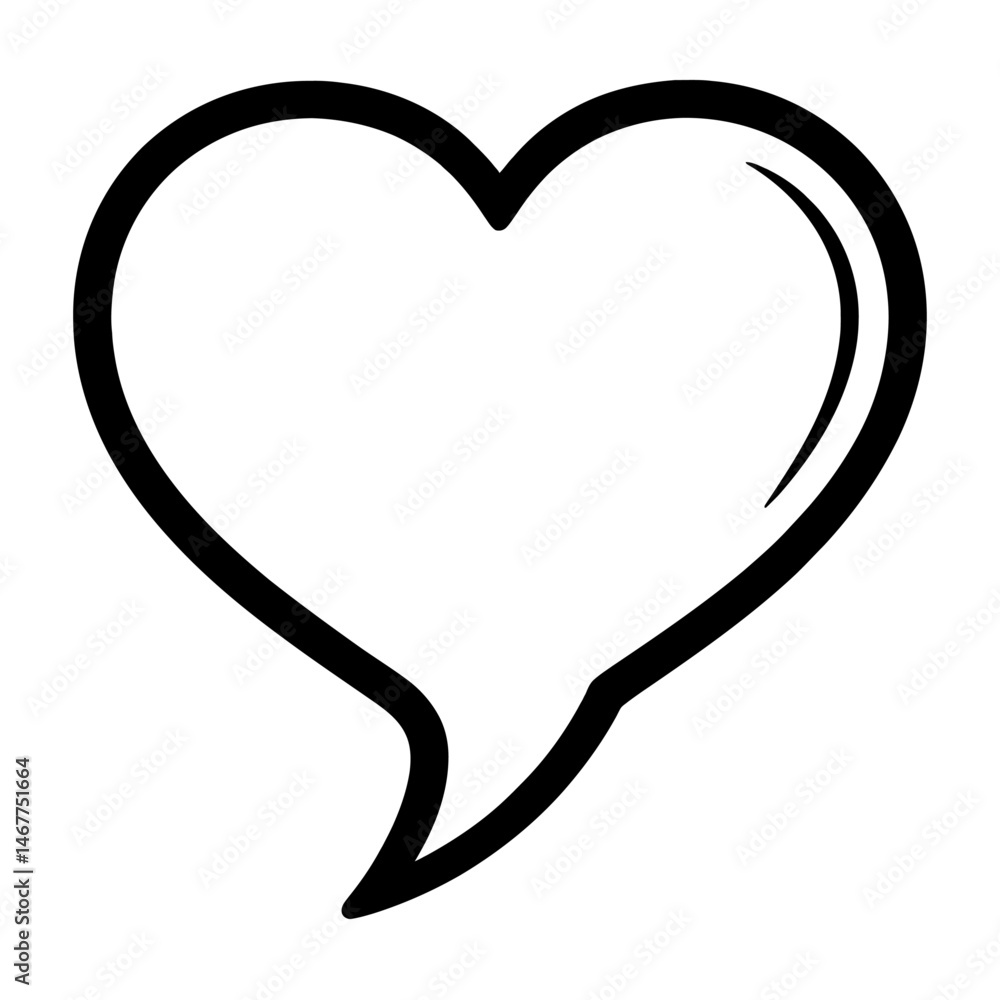 Black Outline Heart Shaped Speech Bubble. Graphic Element Vector Icon Symbolizing Love, Emotion, or Communication. Black Outline Heart Shaped Speech Bubble. Graphic Element Vector Icon Symbolizing Love, Emotion, or Communication.
