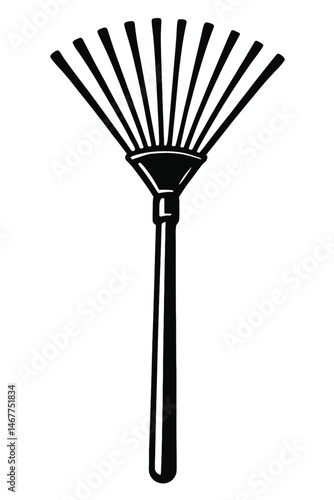 Black Silhouette Leaf Rake. Graphic Element Vector Icon Representing Gardening, Yard Work, or Cleaning.